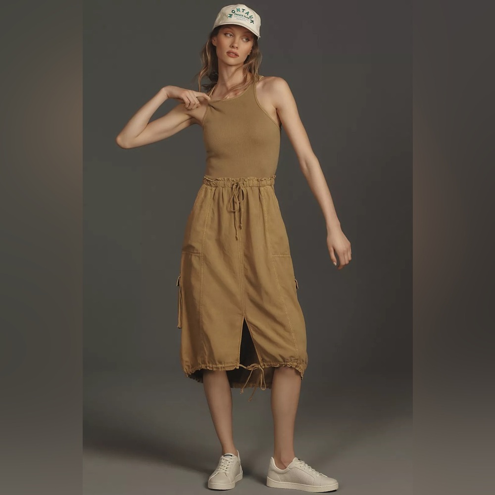 Daily Practice By Anthropology Casual Drawstring Midi Dress in Camel